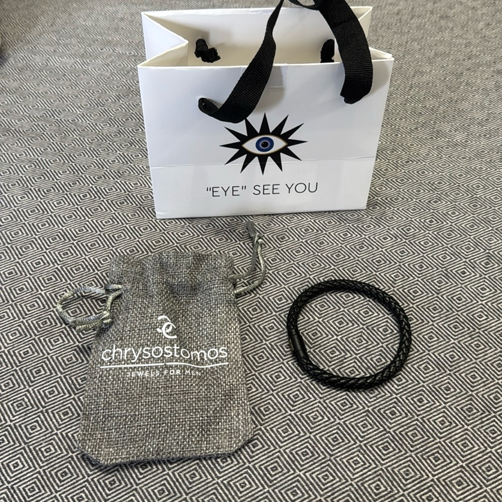 New - Men’s Black Leather Bracelet - Made in Greece